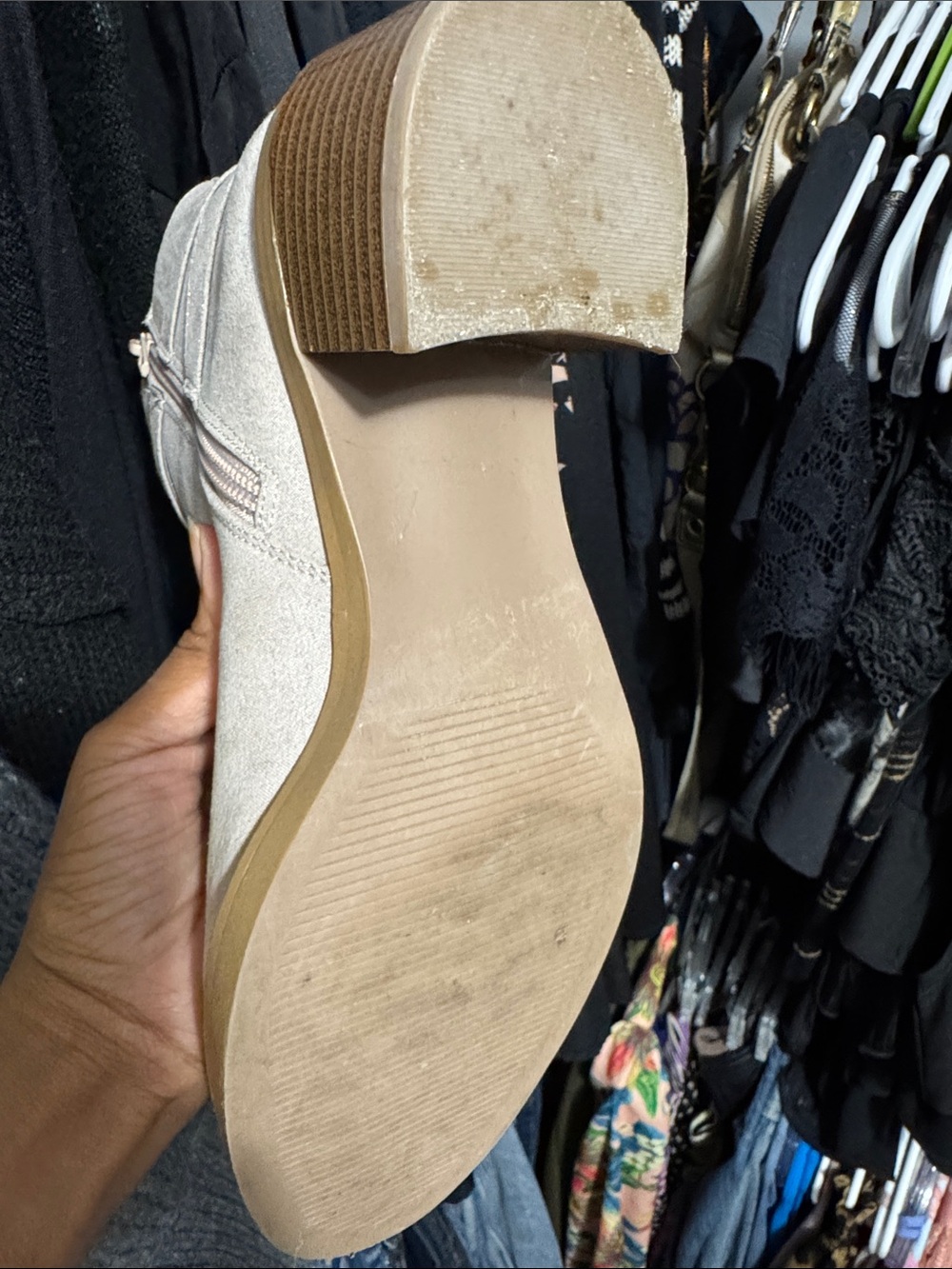 LOFT Light Beige Suede Ankle Booties with Buckle Strap - Picture 3 of 3